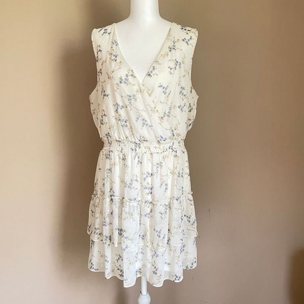 BCX Dress Cottagecore Floral Size L Tiered Summer Dress Sleeveless Knee Length